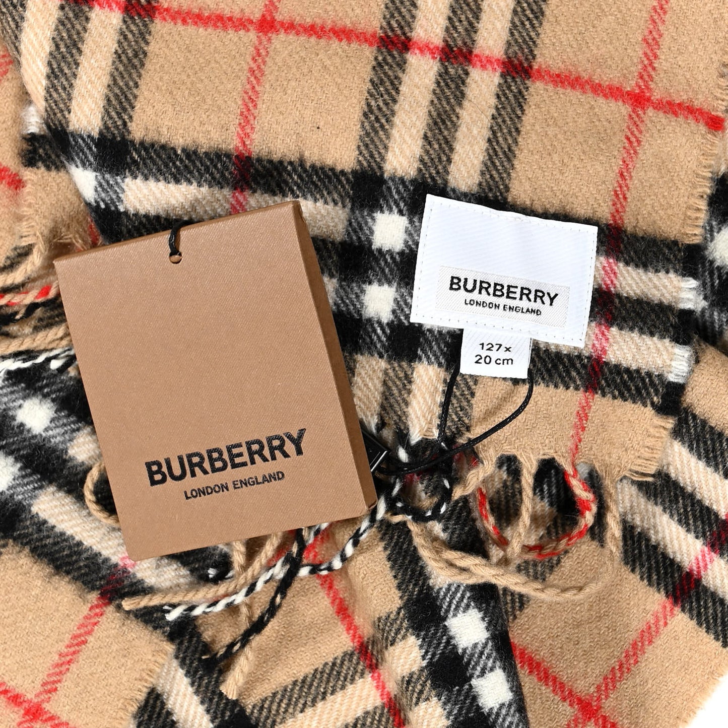 Cashmere House Check Fringe Scarf Camel