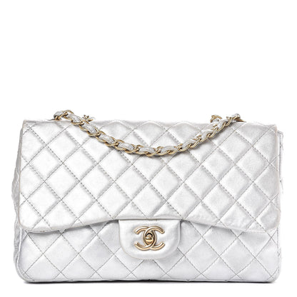 Chanel Metallic Lambskin Quilted Jumbo Single Flap Silver 1 of 15