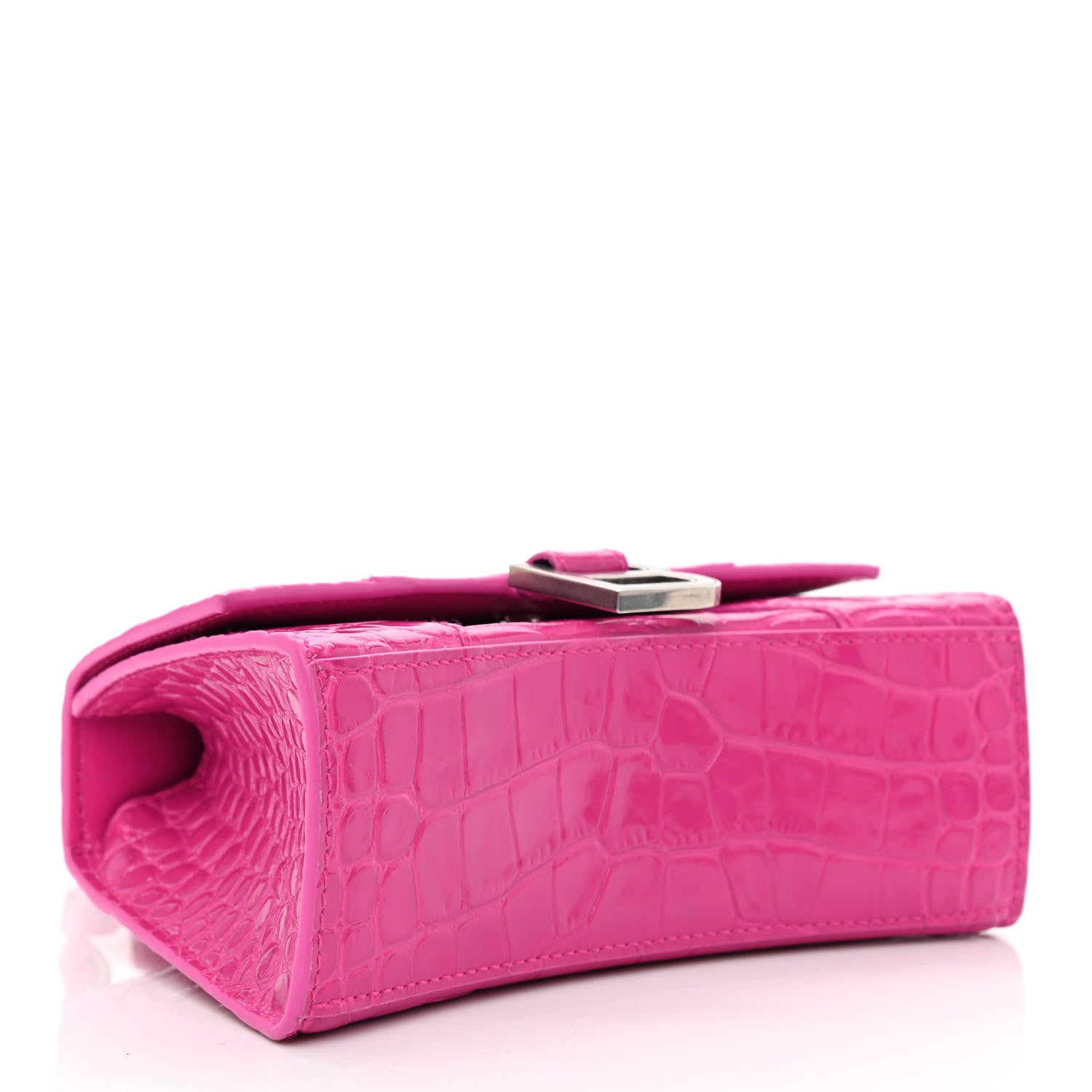 Balenciaga Shiny Calfskin Crocodile Embossed Hourglass Top Handle Bag XS Lipstick Pink 4 of 11