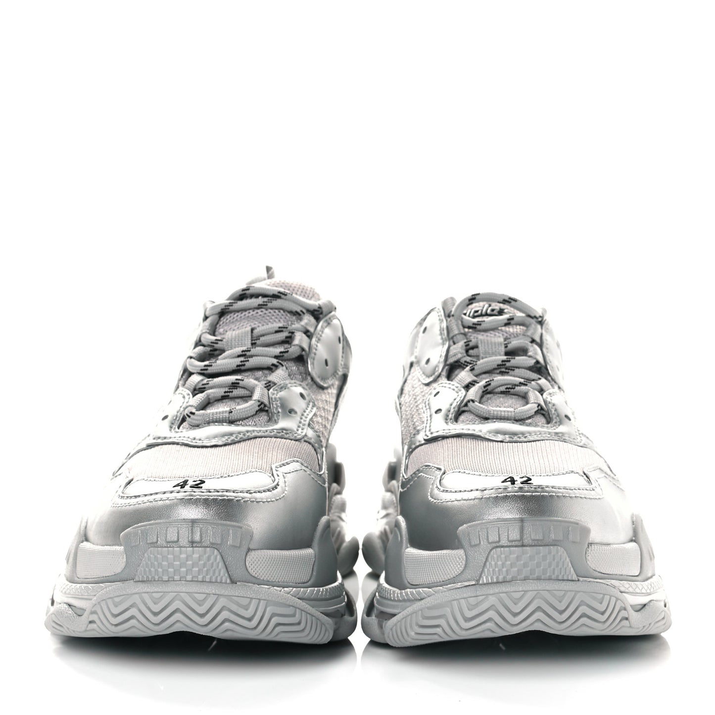 Metallic Fabric Mesh Womens Triple S Sneakers 42 Silver