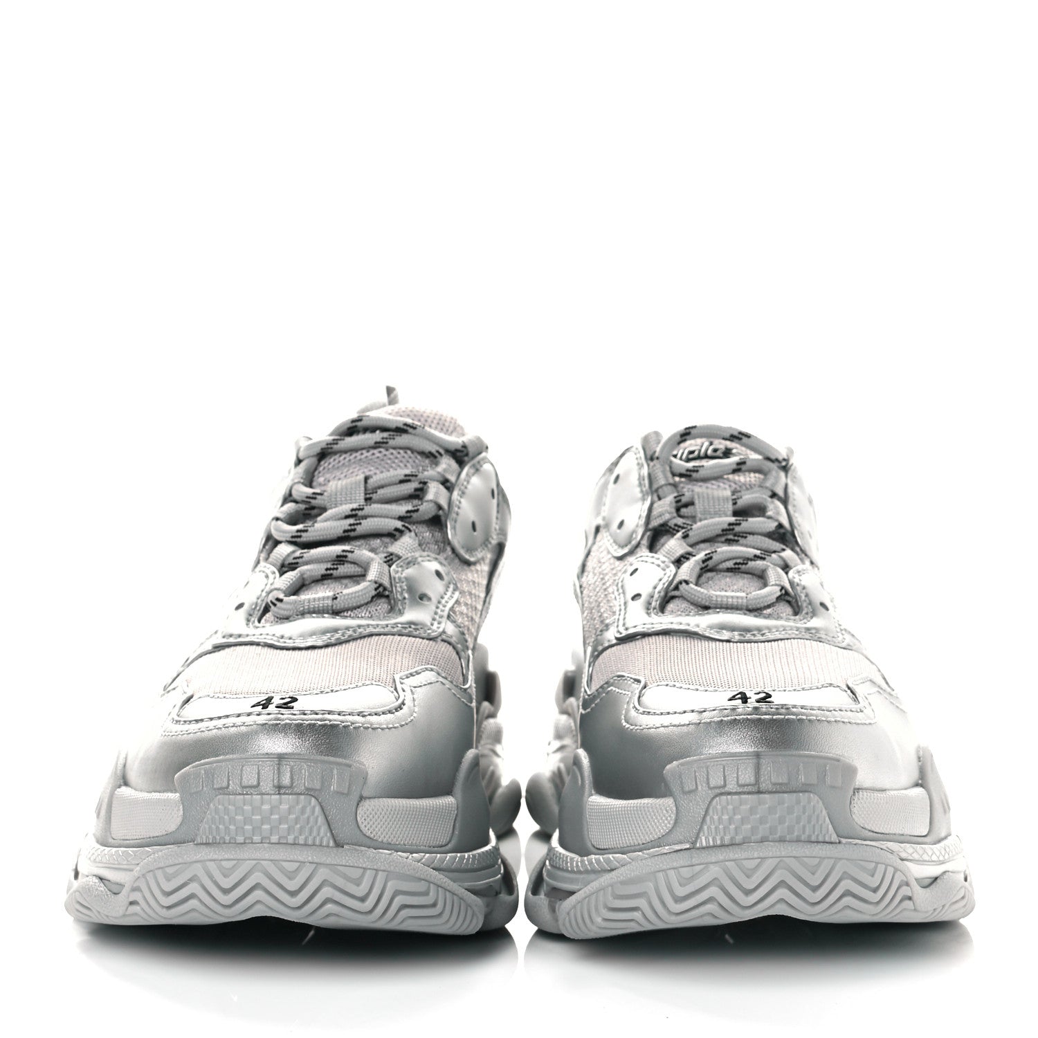 Balenciaga Metallic Fabric Mesh Womens Triple S Sneakers 42 Silver 2 of 6