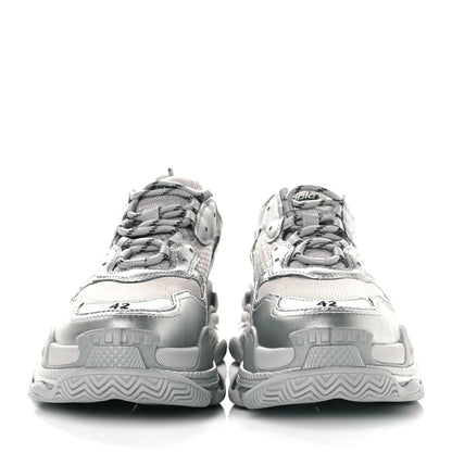 Balenciaga Metallic Fabric Mesh Womens Triple S Sneakers 42 Silver 2 of 6