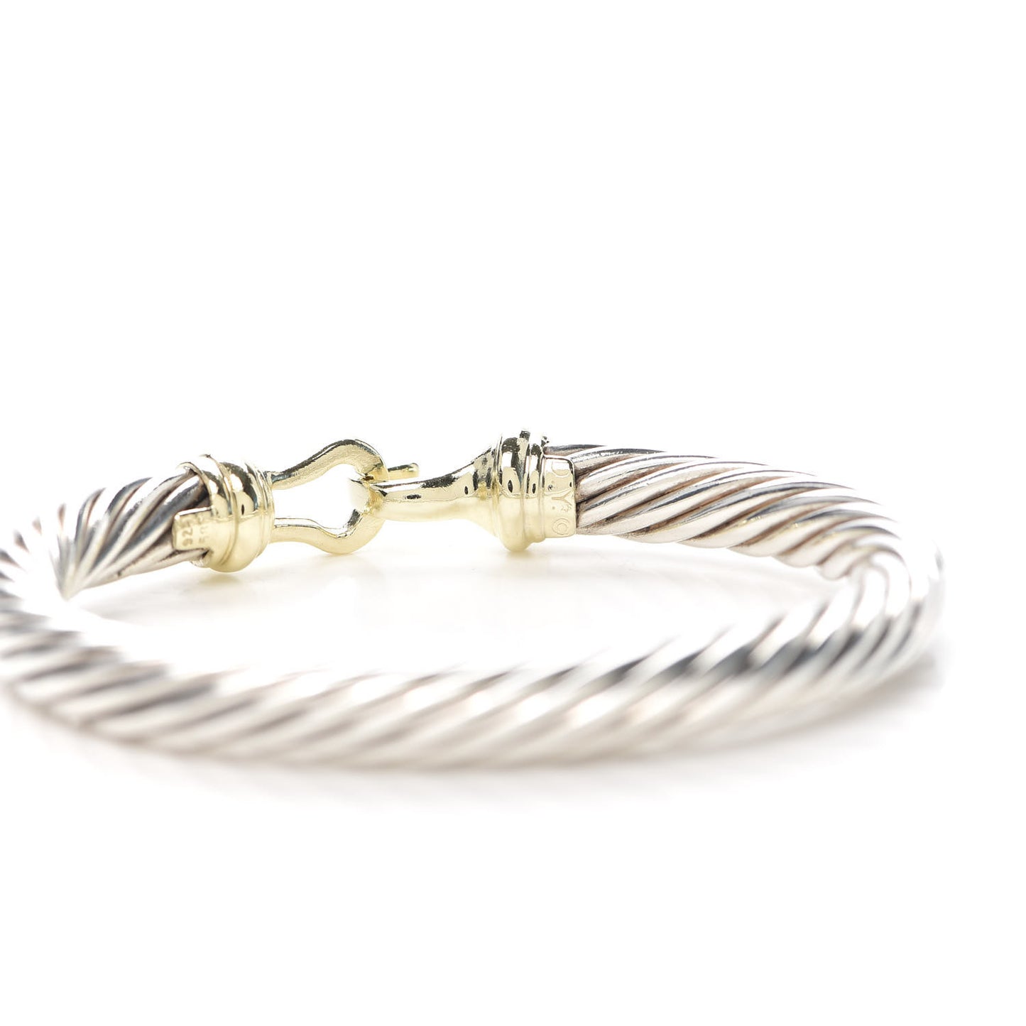 Sterling Silver 14K Yellow Gold 7mm Cable Classic Buckle Bracelet