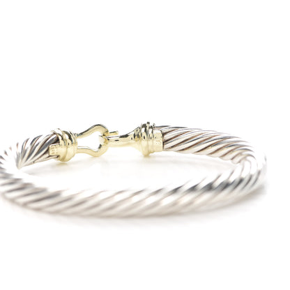 David Yurman Sterling Silver 14K Yellow Gold 7mm Cable Classic Buckle Bracelet 4 of 5