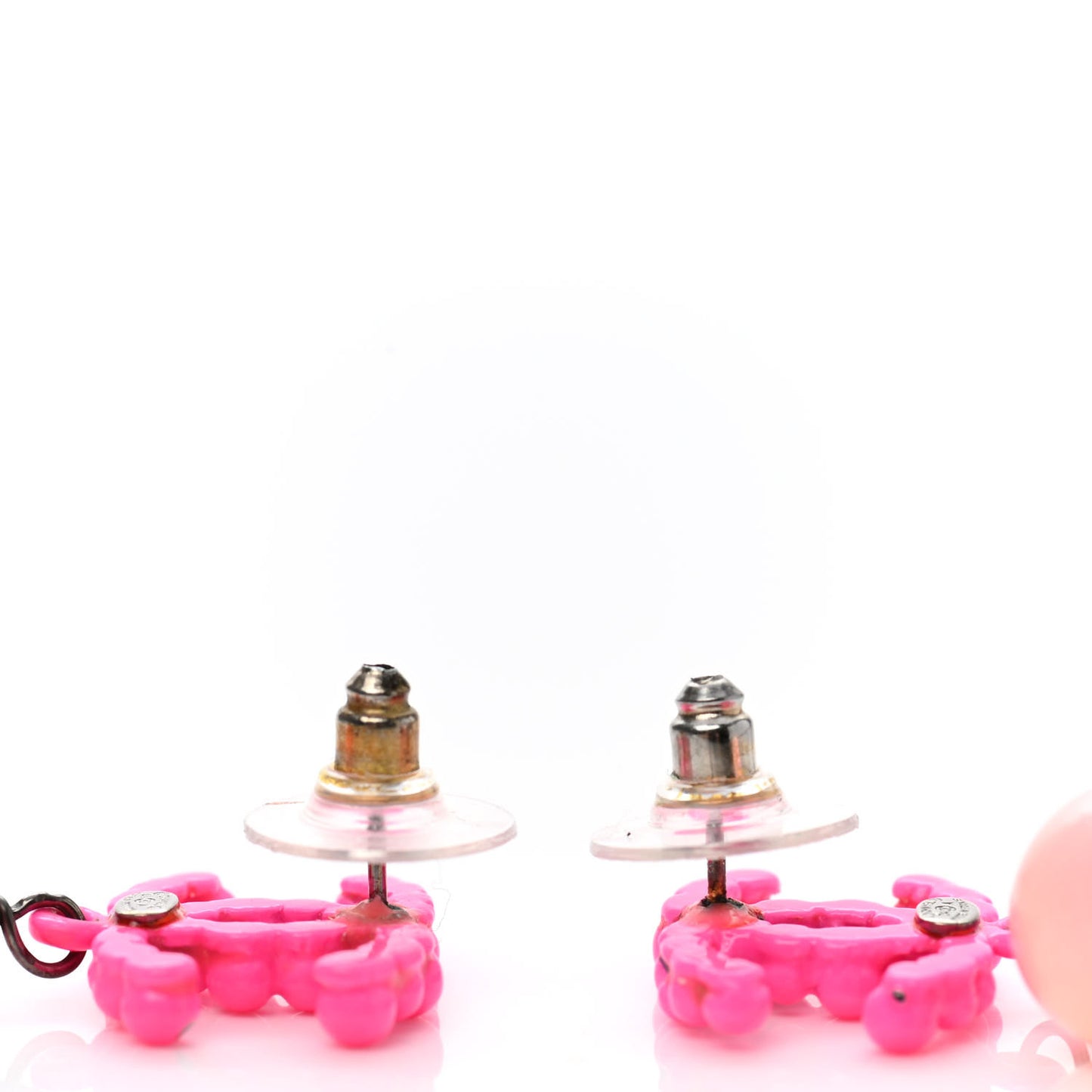 Enamel Resin Pearl CC Drop Earrings Pink