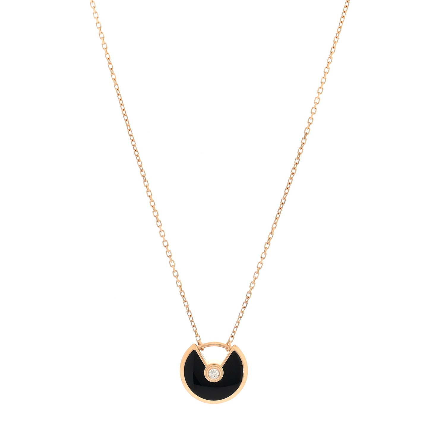 18K Pink Gold Diamond Black Onyx XS Amulette de Cartier Pendant Necklace
