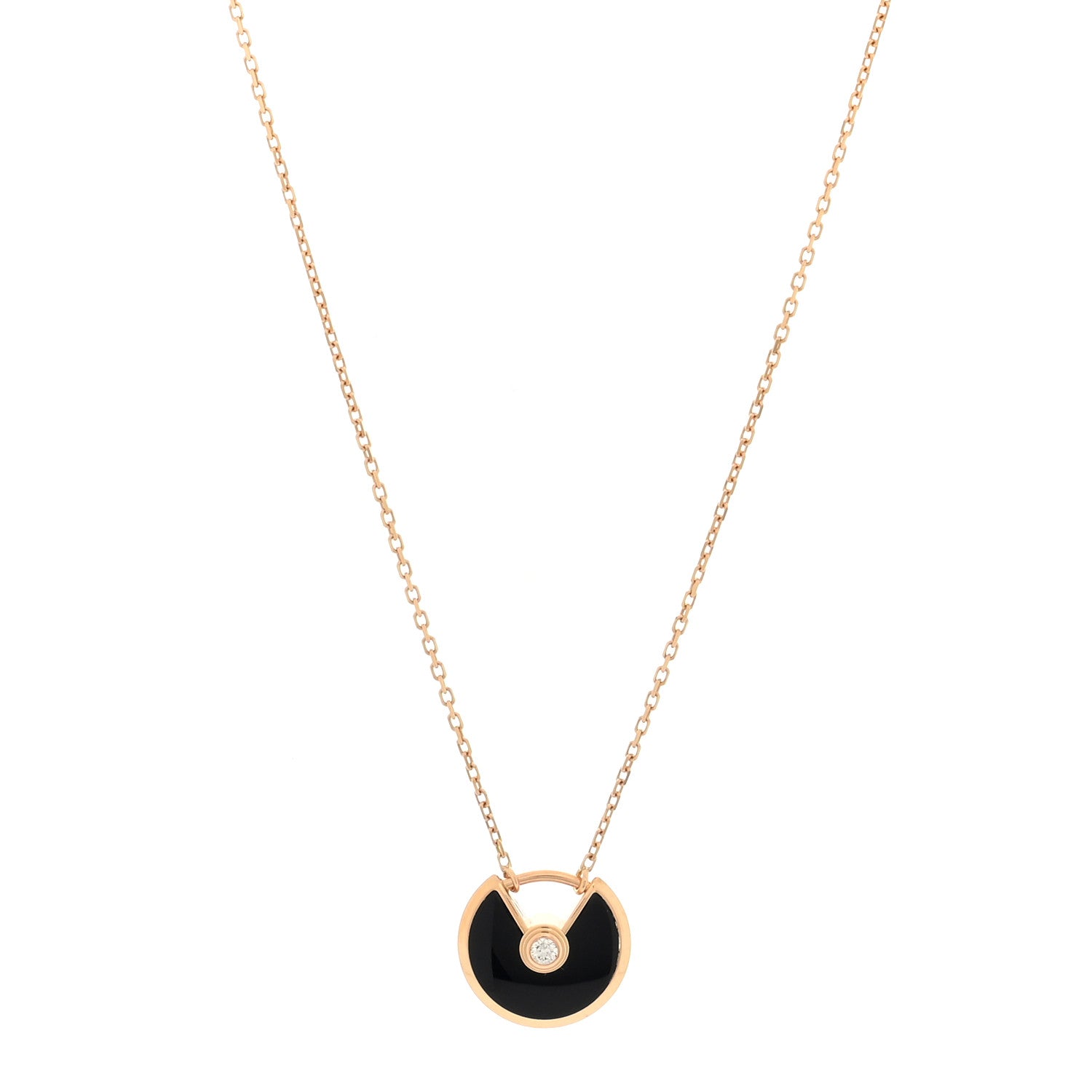 Cartier 18K Pink Gold Diamond Black Onyx XS Amulette de Cartier Pendant Necklace 1 of 4