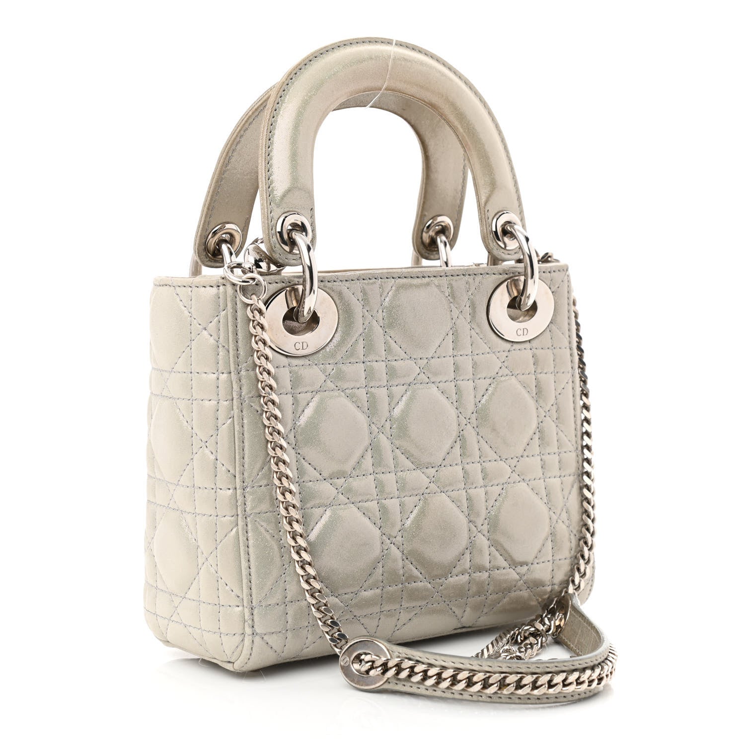 Christian Dior Metallic Nubuck Cannage Mini Lady Dior Silver 3 of 14