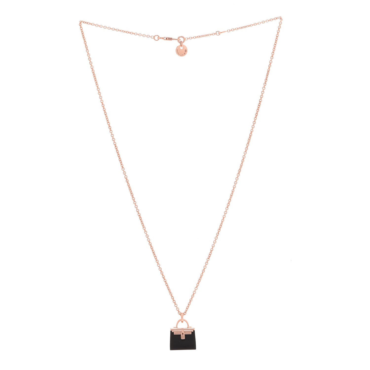 Hermes 18K Rose Gold Black Jade Kelly Amulettes Pendant Necklace 3 of 6