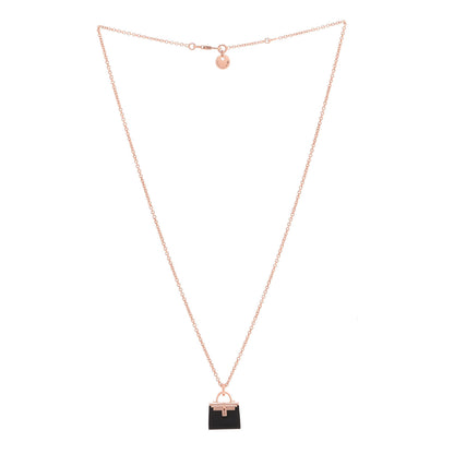 Hermes 18K Rose Gold Black Jade Kelly Amulettes Pendant Necklace 3 of 6