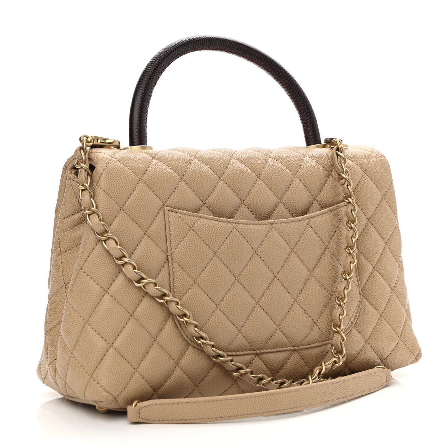 Caviar Lizard Quilted Small Coco Handle Flap Beige