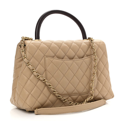 Chanel Caviar Lizard Quilted Small Coco Handle Flap Beige 3 of 13