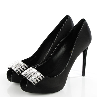 Louis Vuitton Satin Music Hall Open Toe Pumps 40 Black 3 of 9