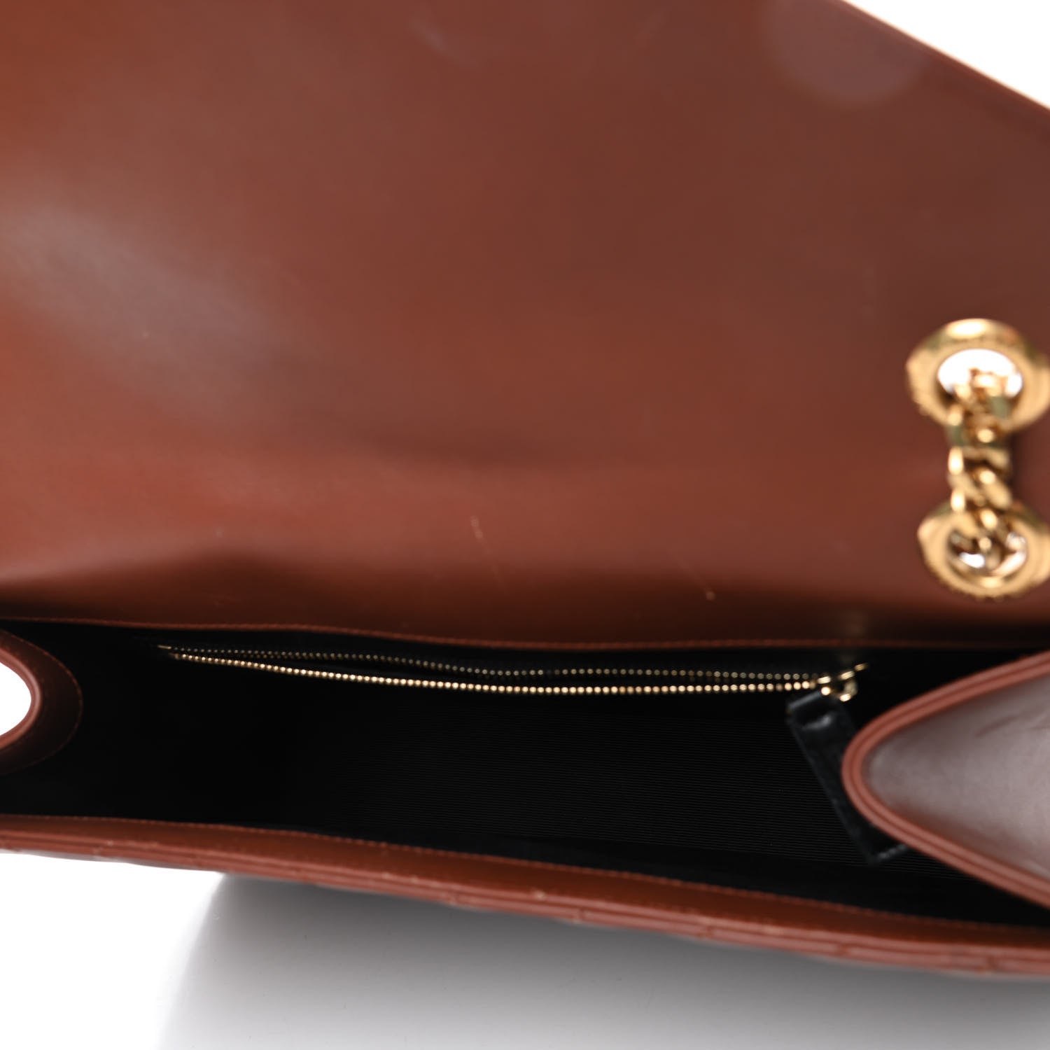 Saint Laurent Smooth Calfskin Matelasse Chevron Large Monogram Satchel Brown 4 of 9