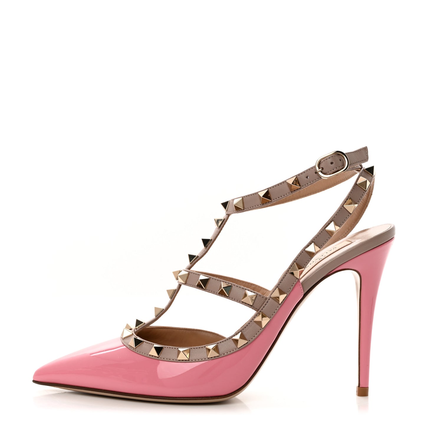 Patent Nappa Rockstud Ankle Strap 100mm Pumps 40.5 Candy Rose Poudre