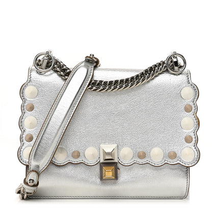 Fendi Vitello Catalan Mirror Scalloped Multi Studded Small Kan I Shoulder Bag Argento 1 of 12