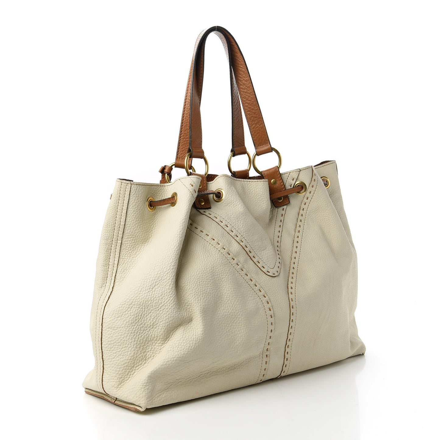 Calfskin Reversible Double Sac Y Tote Tan Ivory