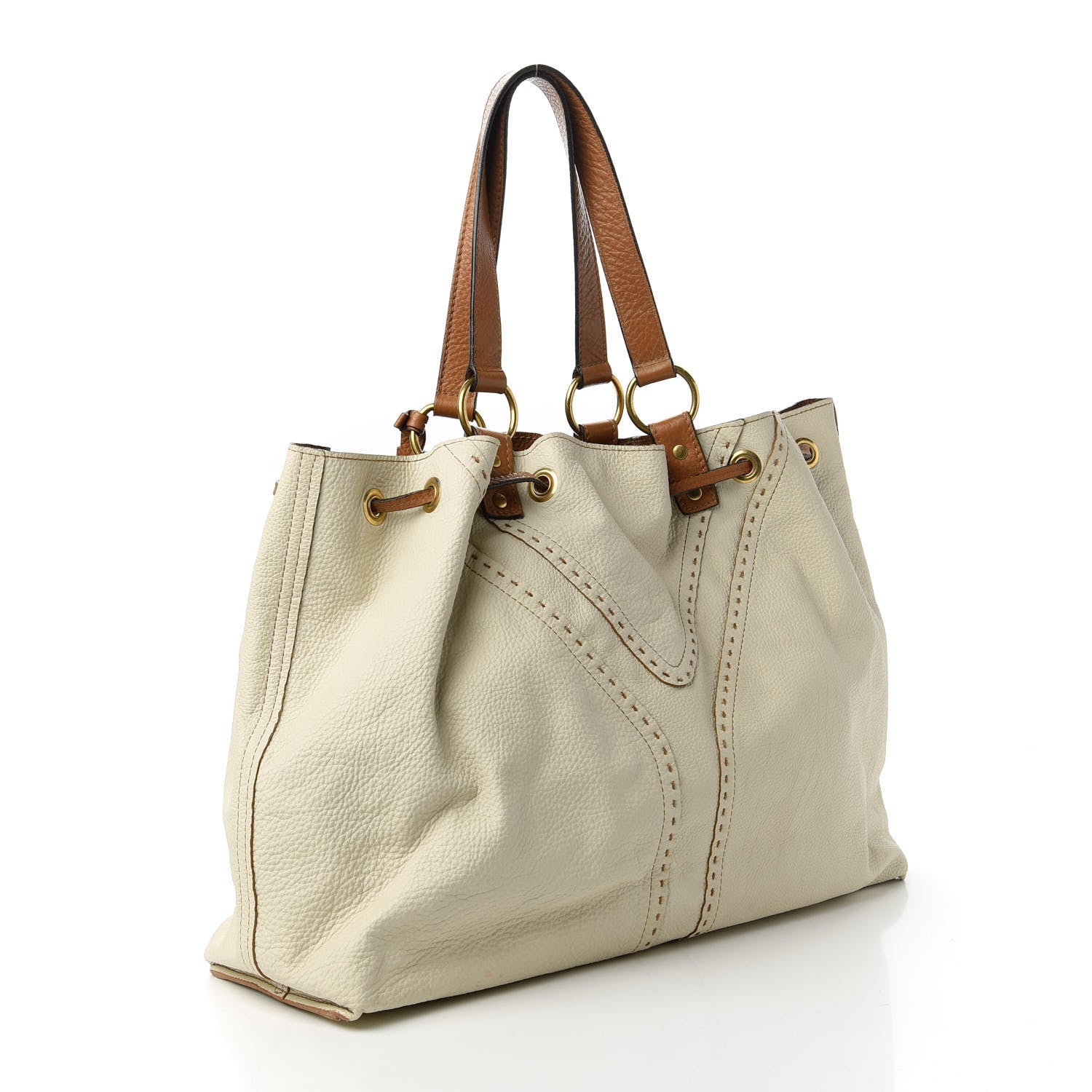 Saint Laurent Calfskin Reversible Double Sac Y Tote Tan Ivory 10 of 16