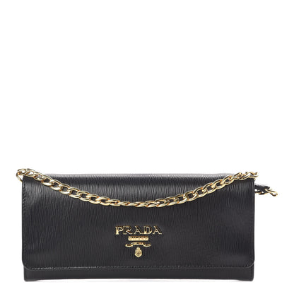 Prada Vitello Move Metal Oro Chain Wallet Black 1 of 9