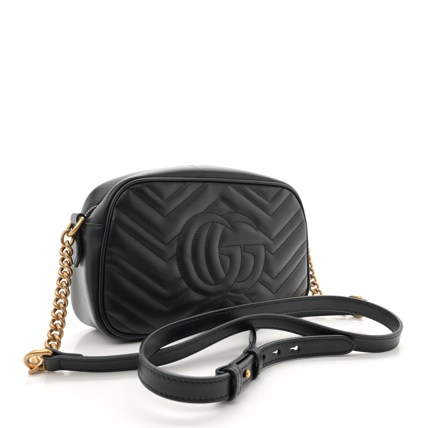 Gucci Calfskin Matelasse Small GG Marmont Chain Shoulder Bag Black 3 of 11