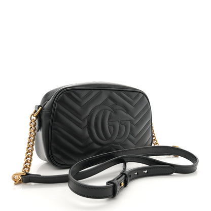 Gucci Calfskin Matelasse Small GG Marmont Chain Shoulder Bag Black 3 of 11