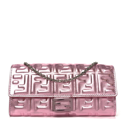 Fendi Vitello Catalan Mirror FF 1974 Embossed Continental Wallet on Chain Rosa 1 of 10