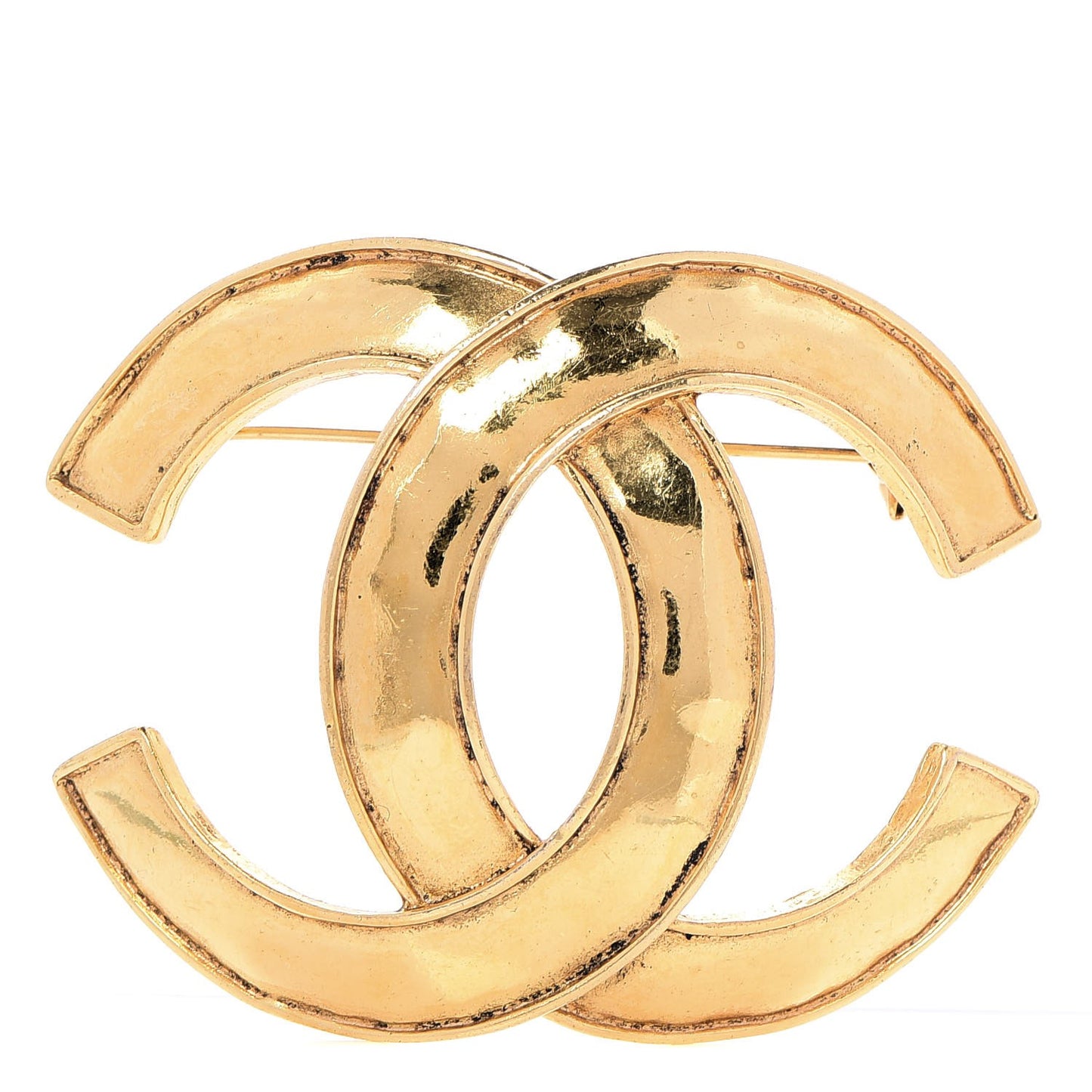 Hammered CC Large Brooch Gold