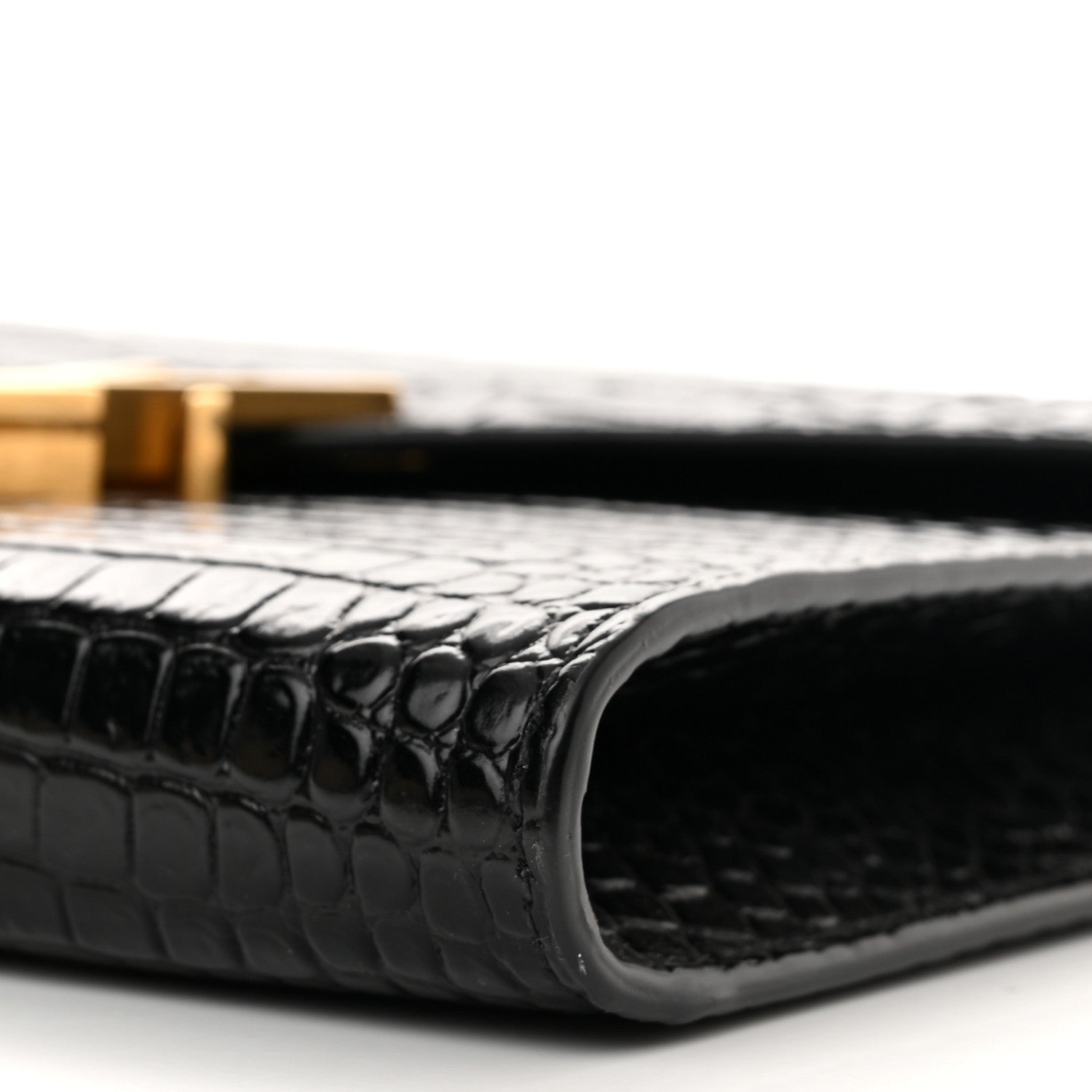 Saint Laurent Calfskin Crocodile Embossed Monogram Cassandra Chain Wallet Black 10 of 10
