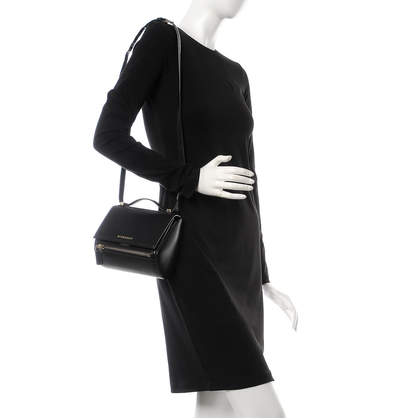 Textured Calfskin Mini Pandora Box Crossbody Bag Black