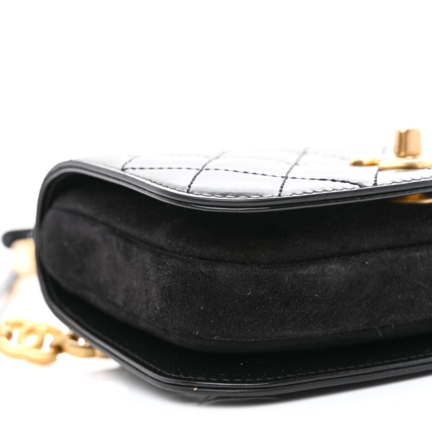 Shiny Calfskin Quilted Suede Goatskin Belt Bag Black