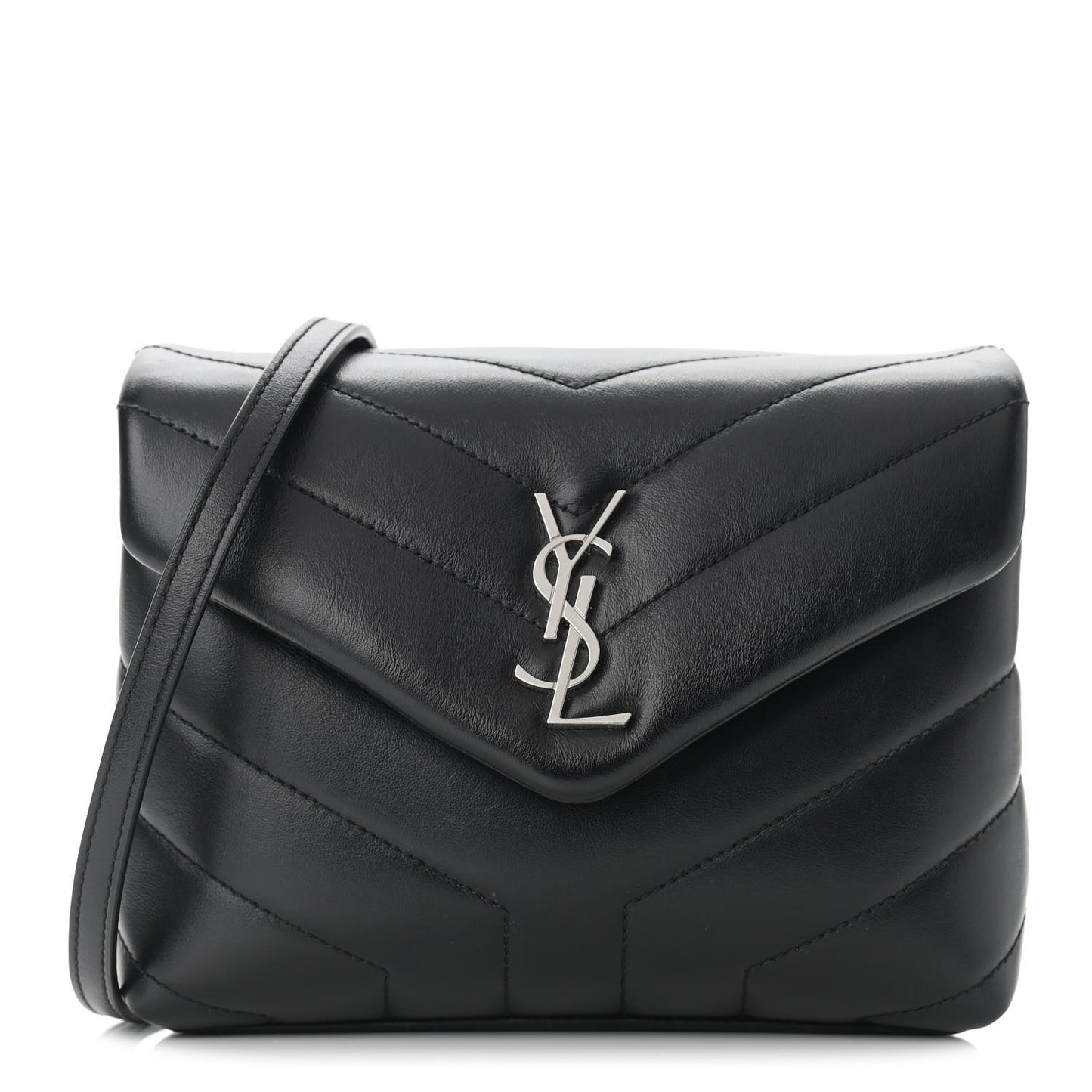 Calfskin Y Quilted Monogram Toy Loulou Crossbody Bag Black