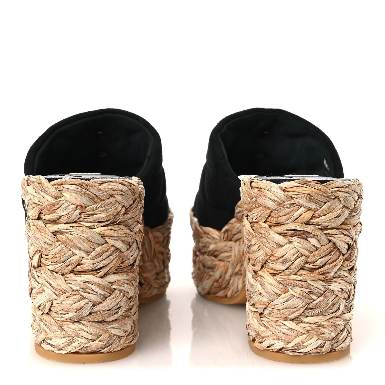 Chanel Canvas Raffia Wedge Sandals 35 Black 6 of 10