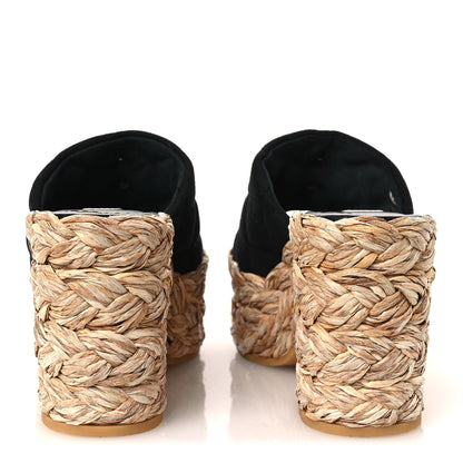 Chanel Canvas Raffia Wedge Sandals 35 Black 6 of 10