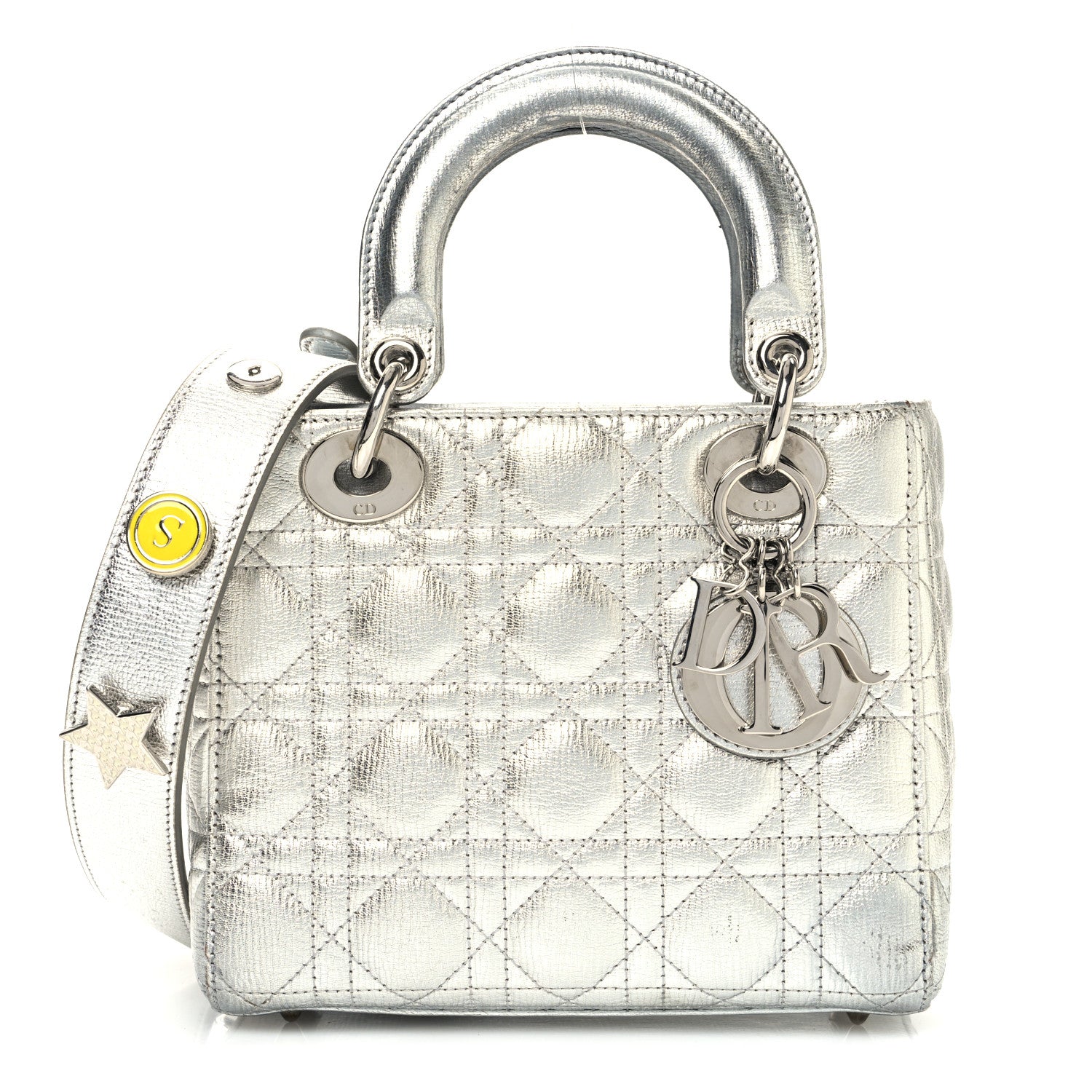 Christian Dior Metallic Grained Calfskin Cannage Small Lucky Badges My Lady Dior Silver 1 of 11