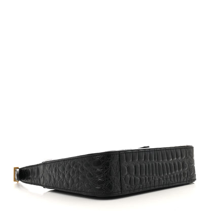 Saint Laurent Calfskin Crocodile Embossed Le 5 A 7 Hobo Black 4 of 11