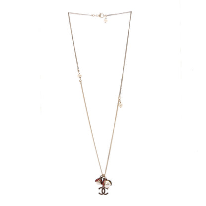 Chanel Enamel Pearl CC Ladybug Necklace Gold Red 3 of 7
