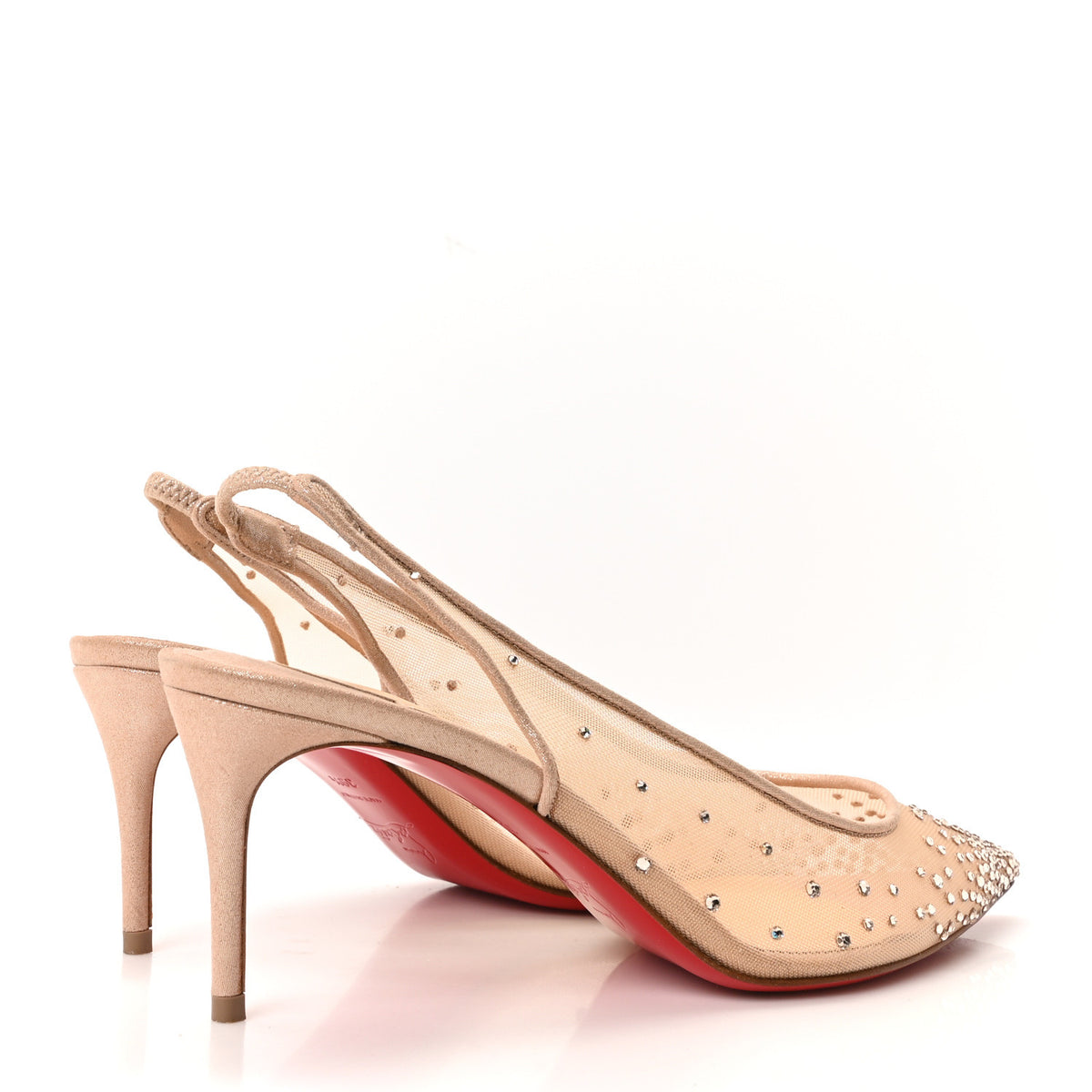 Christian Louboutin Suede Silk Crystal Strass Follies 70 Slingback Pumps 39.5 Light Silk 5 of 9