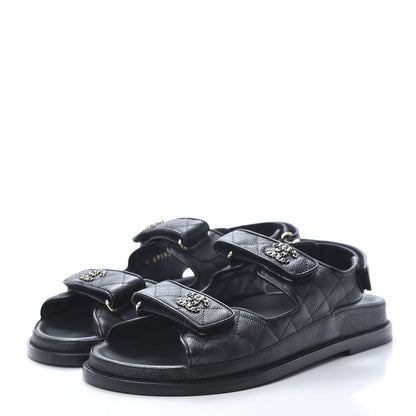 Chanel Grained Calfskin Velcro Dad Sandals 40 Black 3 of 9