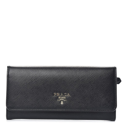 Prada Saffiano Metal Continental Flap Wallet Black 1 of 7