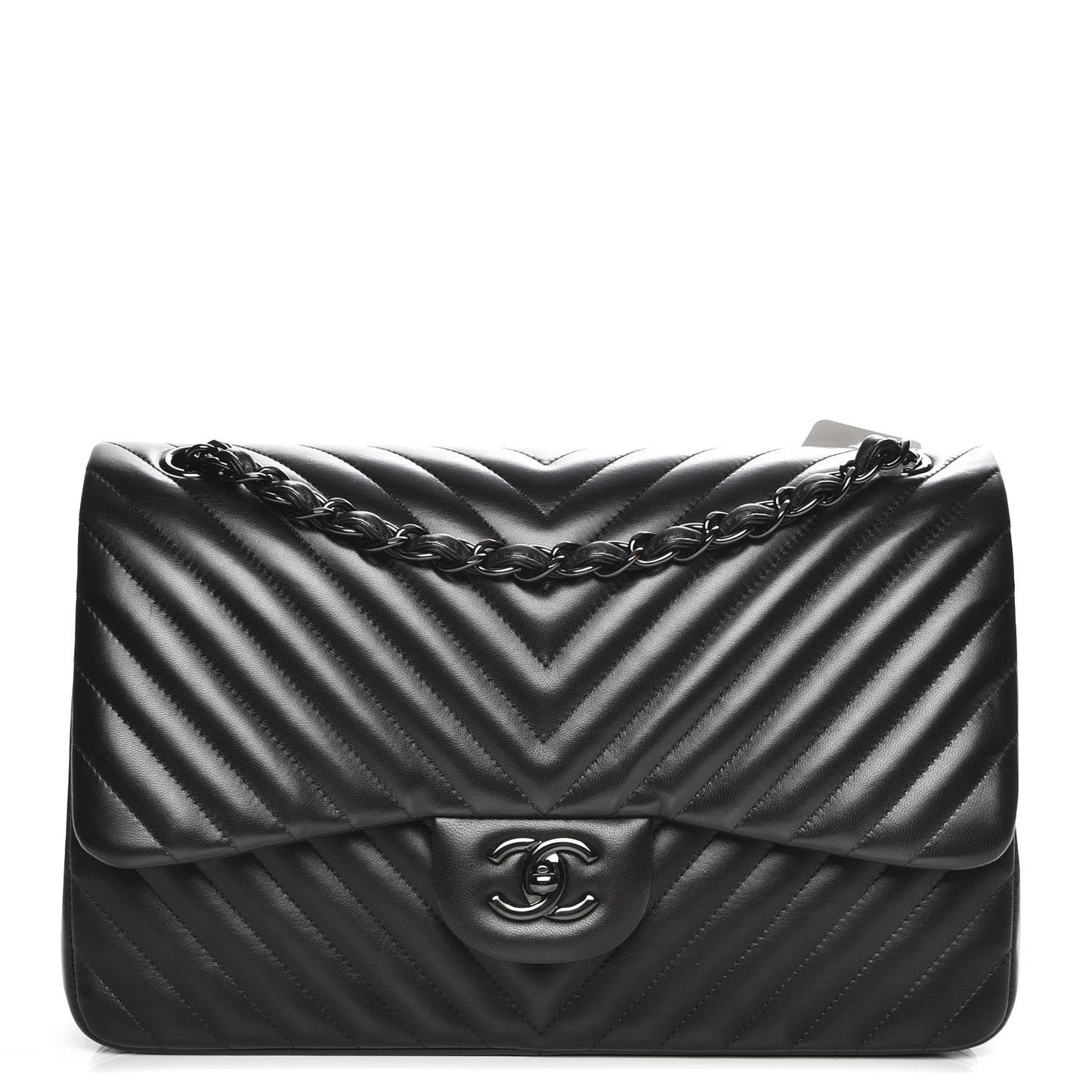 Lambskin Chevron Quilted Jumbo Double Flap So Black