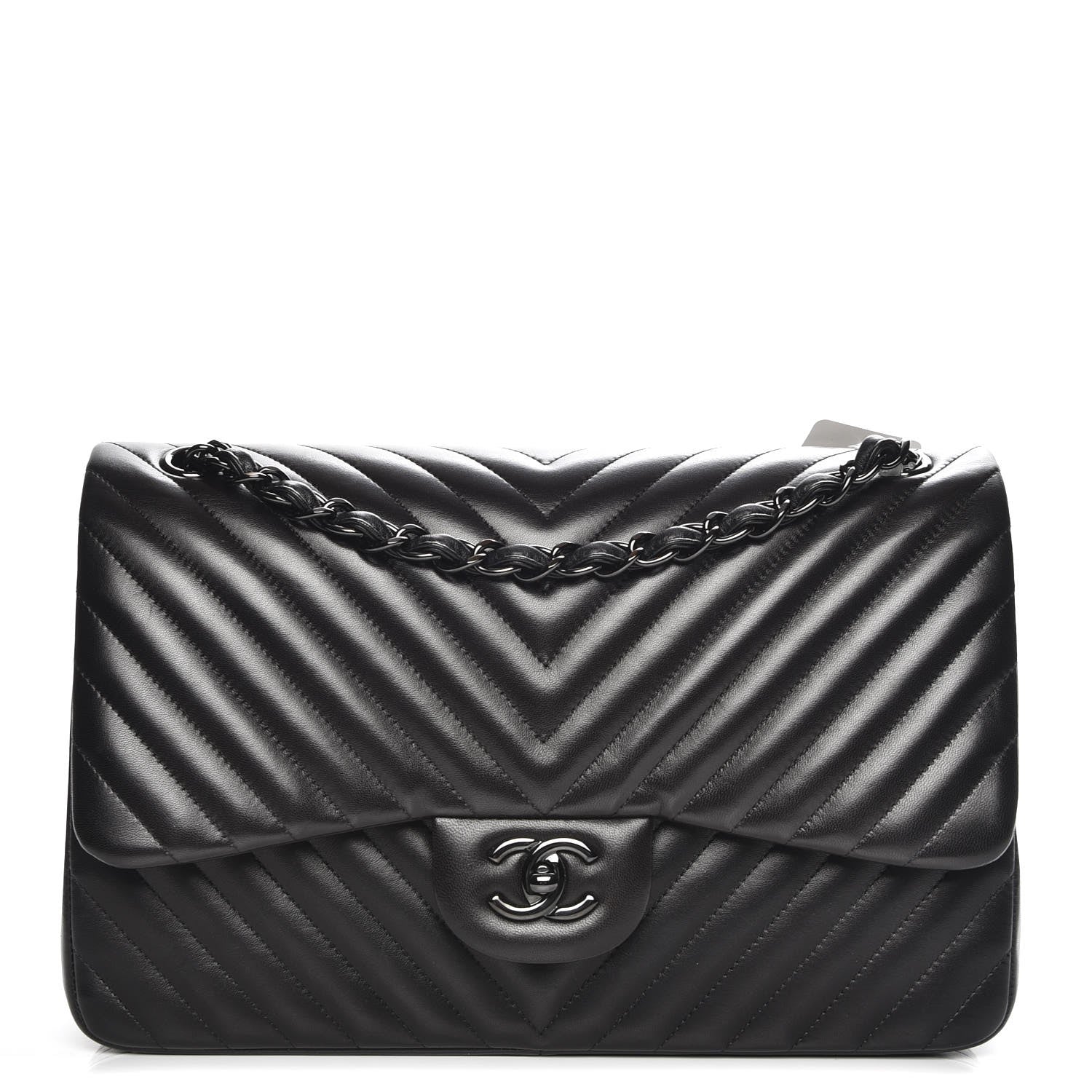 Chanel Lambskin Chevron Quilted Jumbo Double Flap So Black 1 of 8