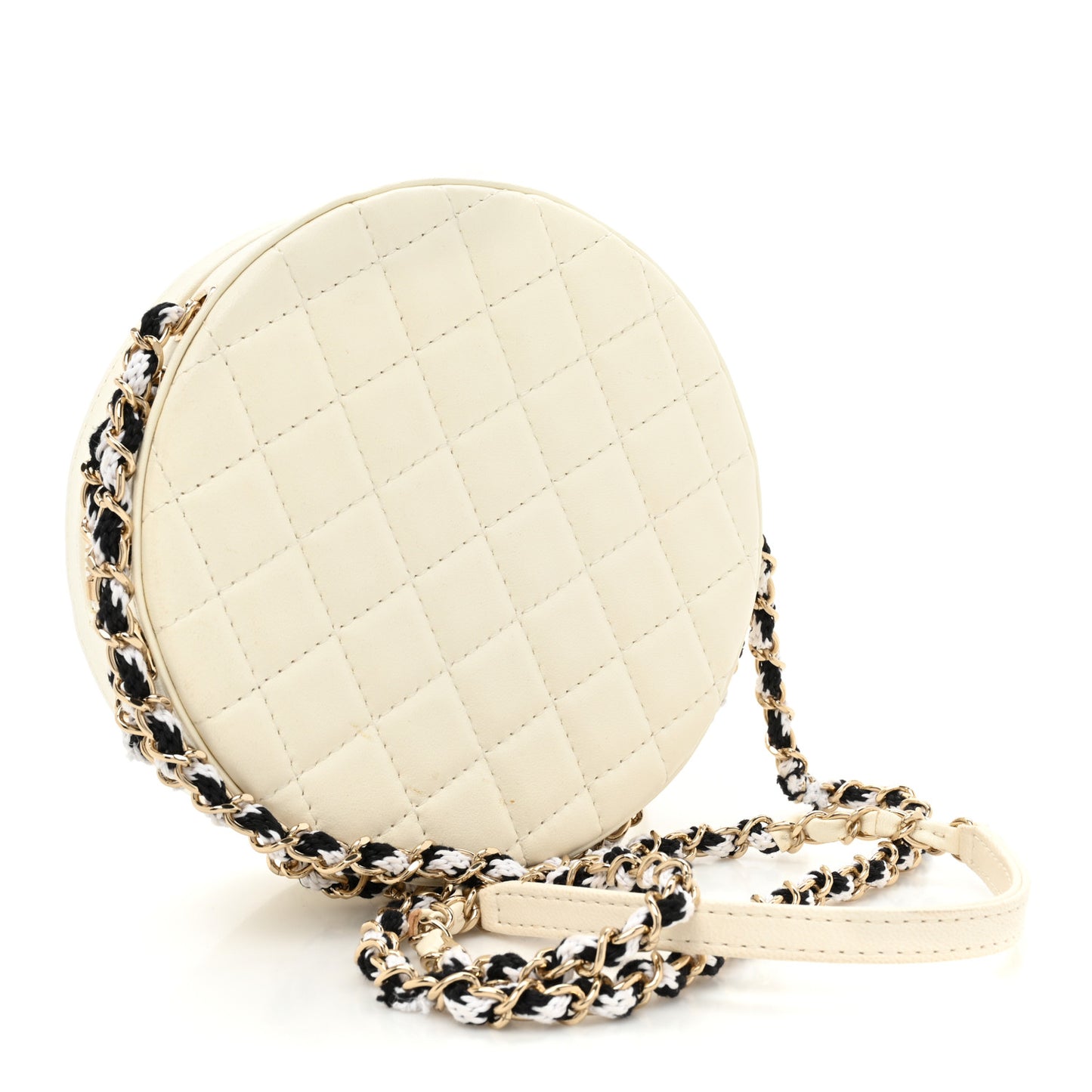 Lambskin Coco Lifesaver Round Bag Black White