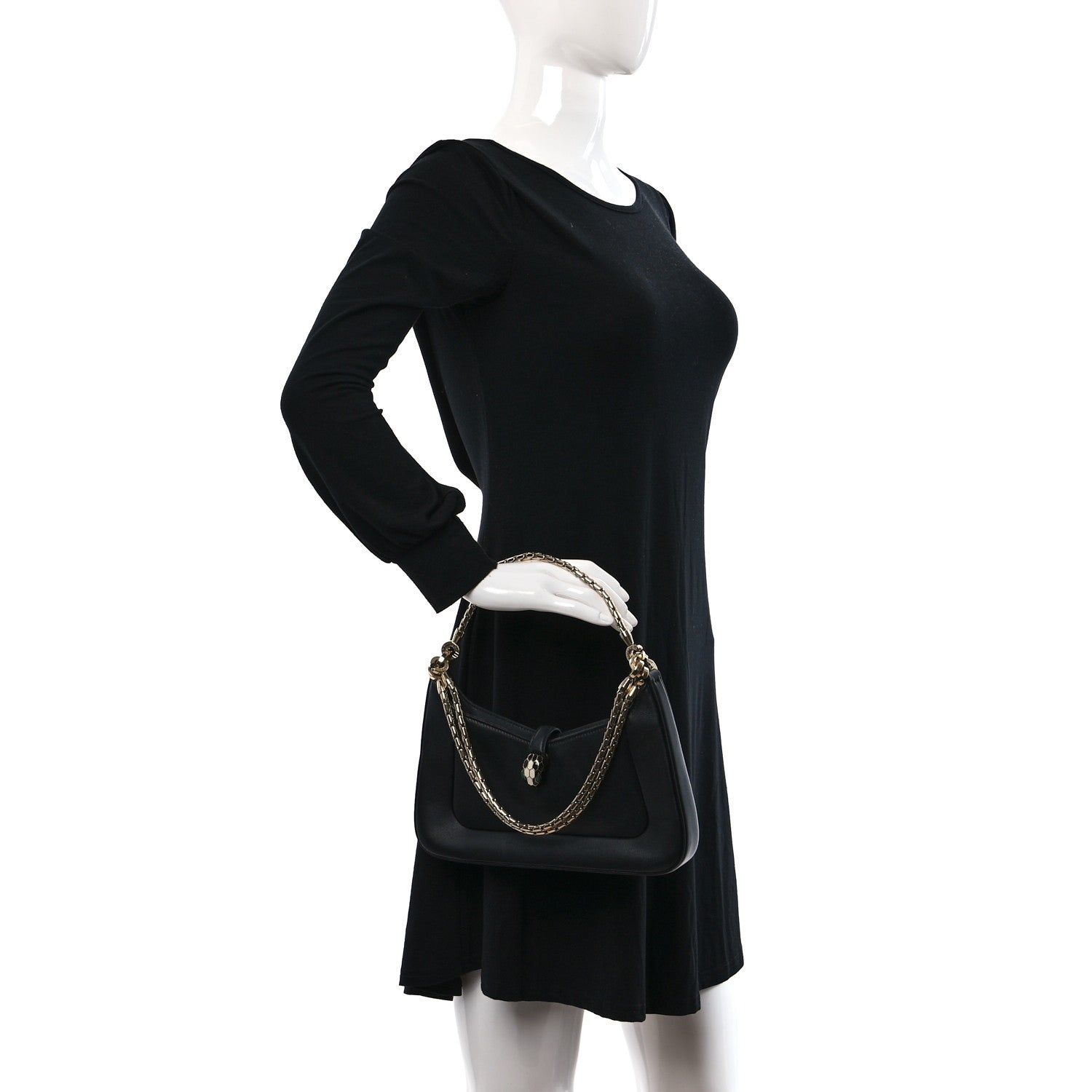 Bulgari Calfskin Serpenti Baia Shoulder Bag Black 2 of 15