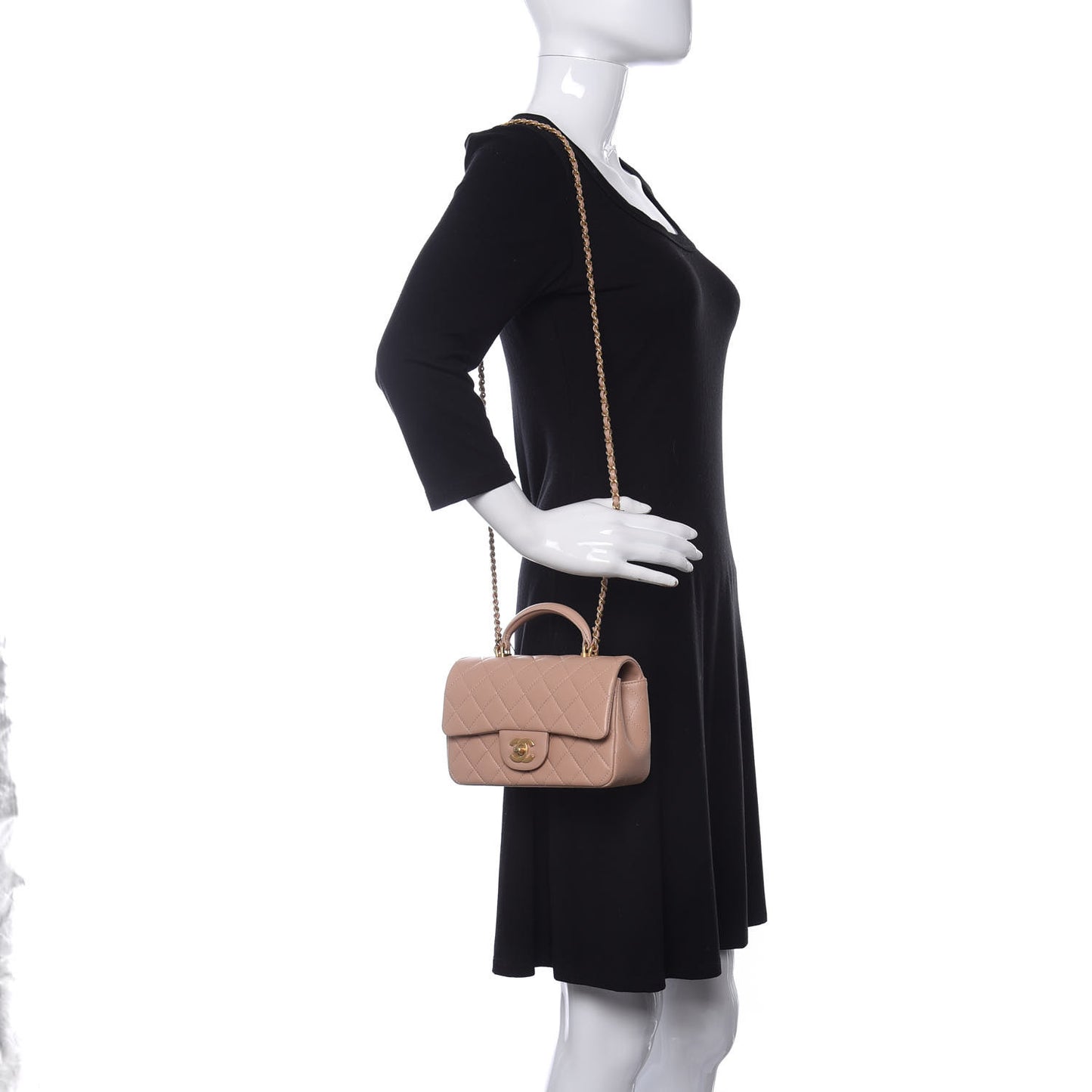 Lambskin Quilted Mini Top Handle Rectangular Flap Beige