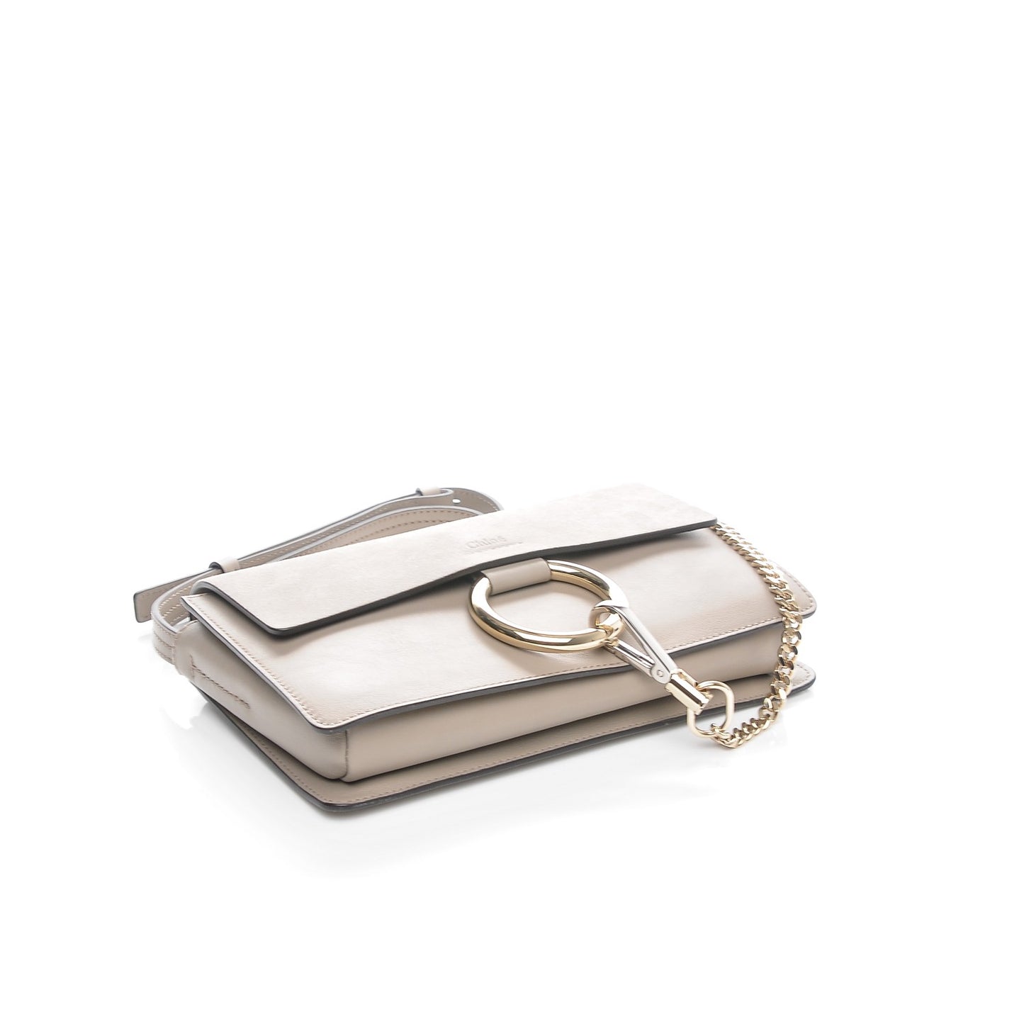 Suede Calfskin Small Faye Shoulder Bag Motty Grey
