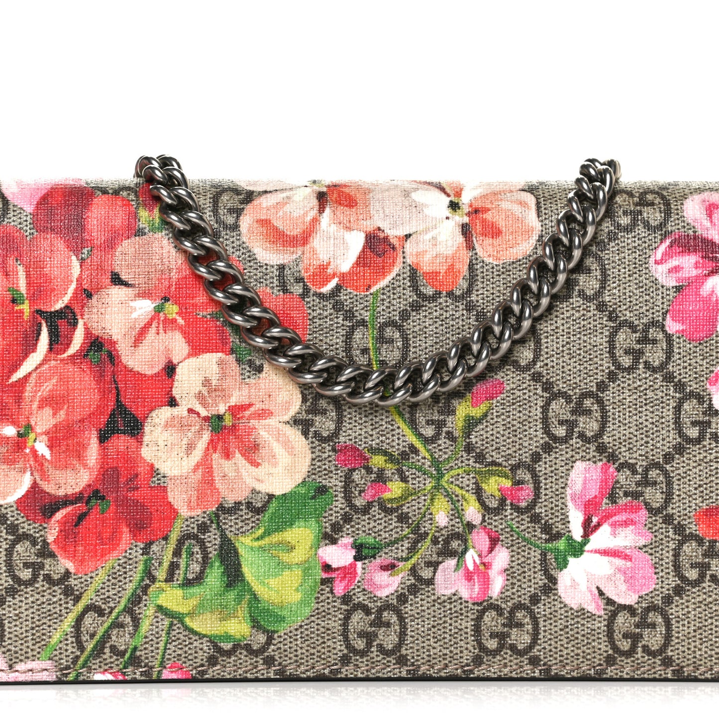 GG Supreme Monogram Blooms Chain Wallet Beige Multicolor Dry Rose
