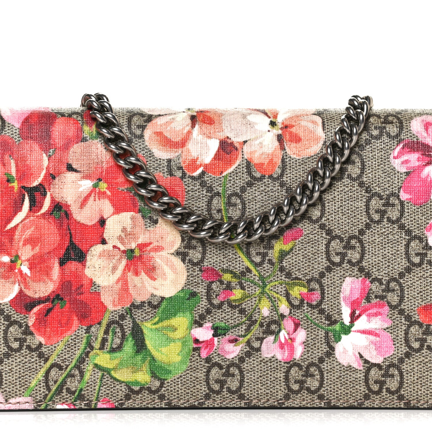 Gucci GG Supreme Monogram Blooms Chain Wallet Beige Multicolor Dry Rose 5 of 10