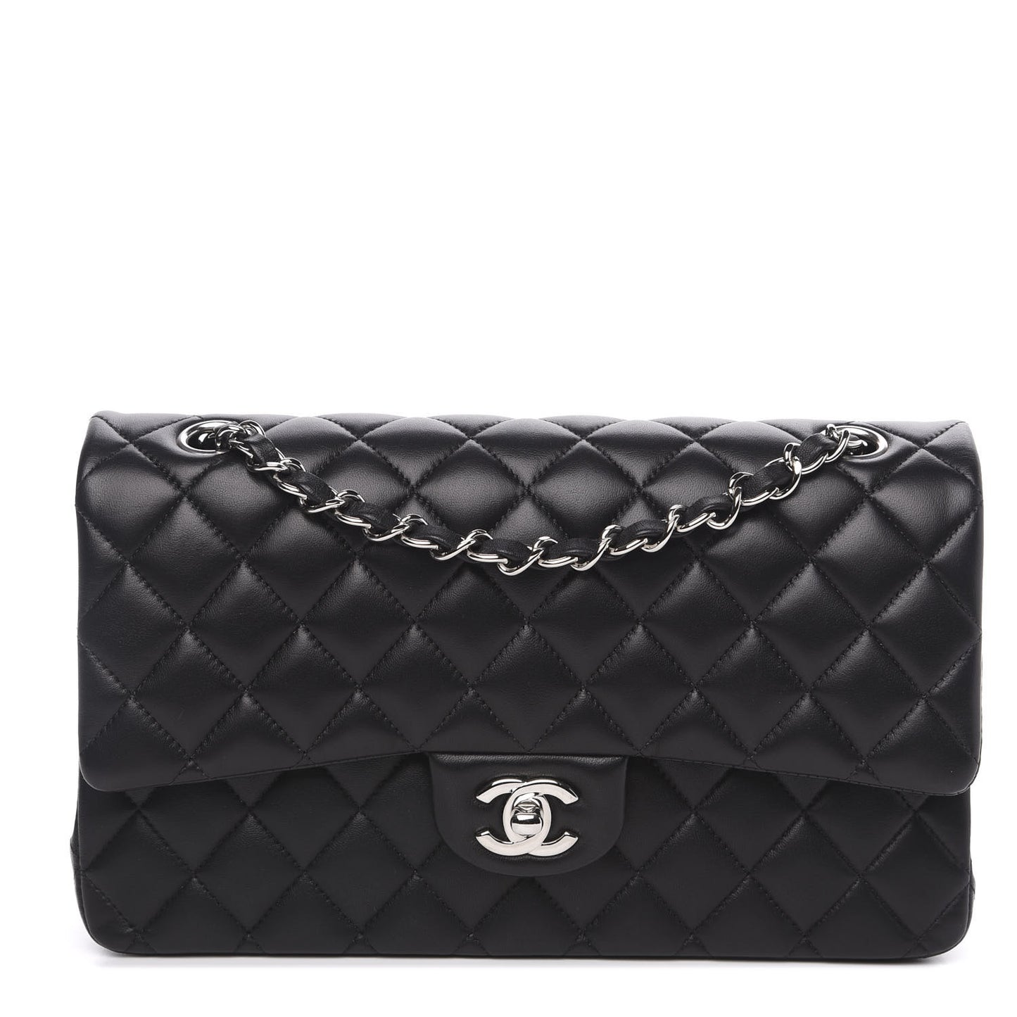 Lambskin Quilted Medium Double Flap Black