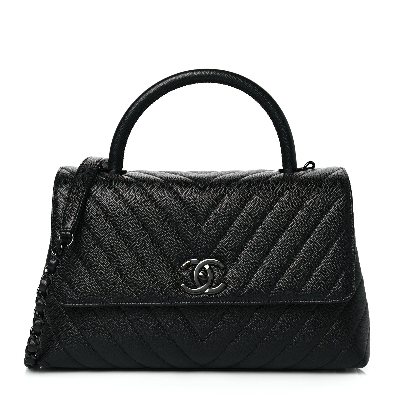 Chanel Caviar Chevron Quilted Small Coco Handle Flap So Black 1 of 11