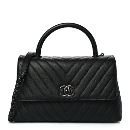 Chanel Caviar Chevron Quilted Small Coco Handle Flap So Black 1 of 11